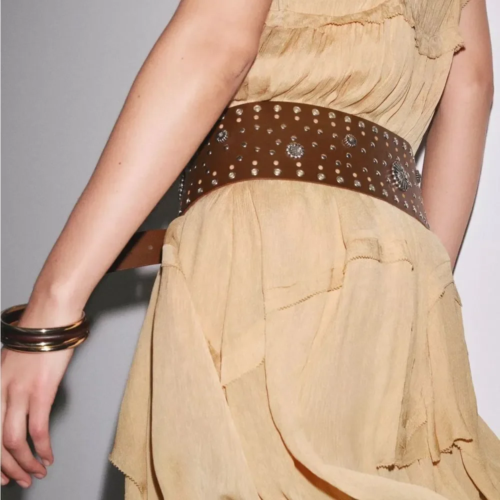 ZARA LEATHER BELT WITH FLORAL DETAIL